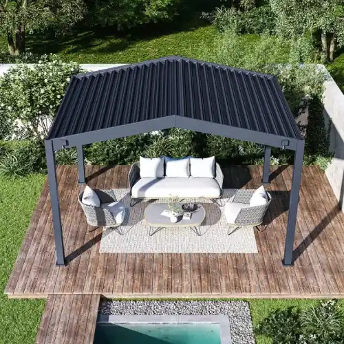 Pergola double pente 3 x 4 m à lames orientables - aluminium anthracite - drainage intégré - Ombréa Nouvelle Collection