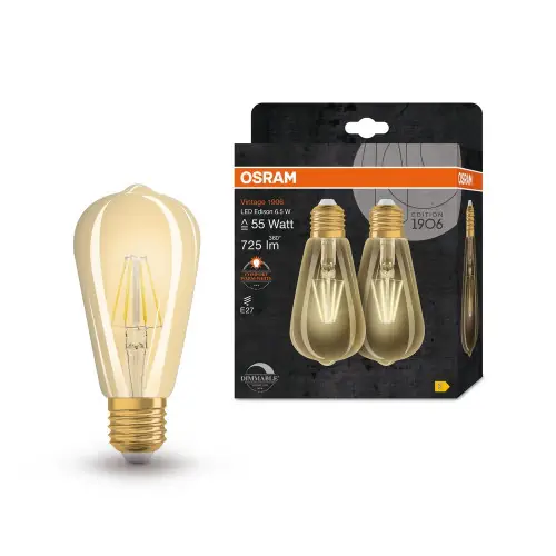 Commande En Gros Lot de 2 ampoules led, filament decoratif, Edison E27, 55W, blanc chaud, OSRAM - OSRAM