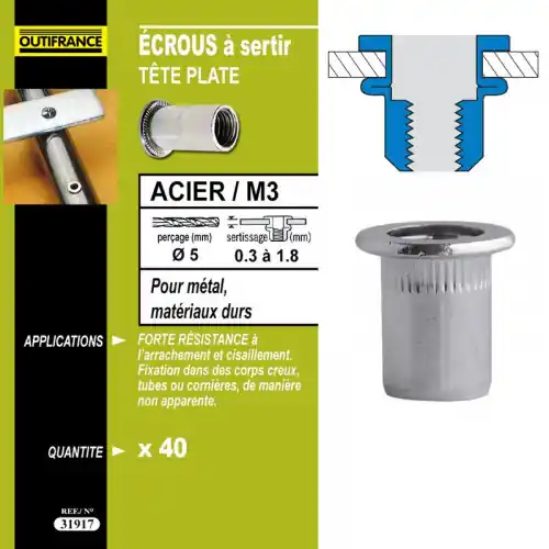 40 écrous à sertir M8 Ø16 x 1,5 mm 0,5 à 3 mm – OUTIFRANCE Dernier Modèle