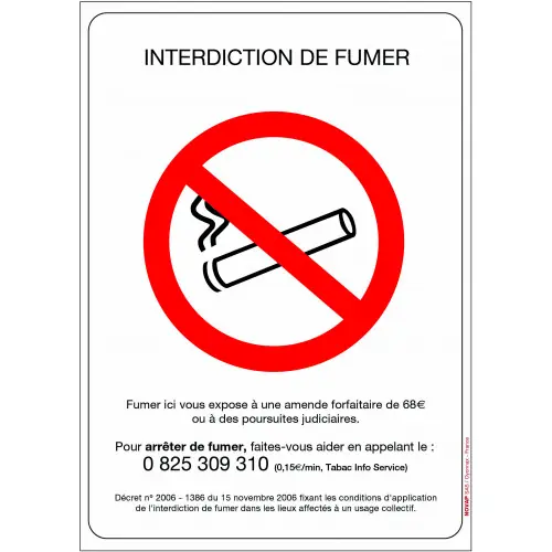 Adhesif « interdiction de fumer » – OUTIFRANCE Remise