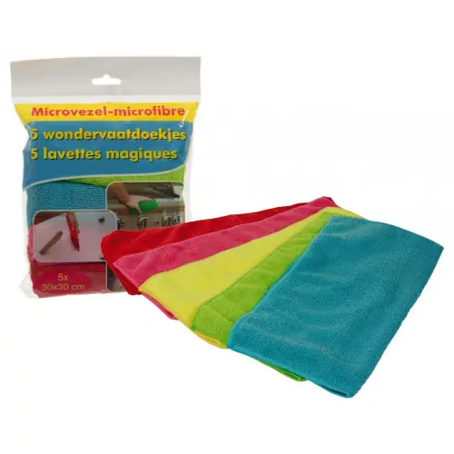 Authentique Jeu de 5 lavettes microfibres 30 x 30 cm couleurs assorties - OUTIFRANCE