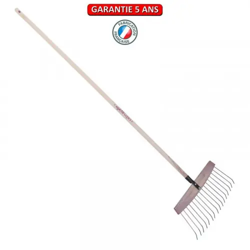 Balai à feuilles et gazon bois/acier 16 dents, manche 165cm - Framboisine - PERRIN Super Prix