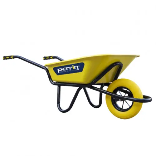 Haute Qualité Brouette chantier 100 L - Olympic renforcée - roue increvable - double châssis acier Ø32 mm - 250 kg - PERRIN