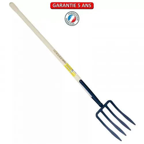 Fourche à bêcher à soie 4 dents spatulée manche pomme - PERRIN Certifié