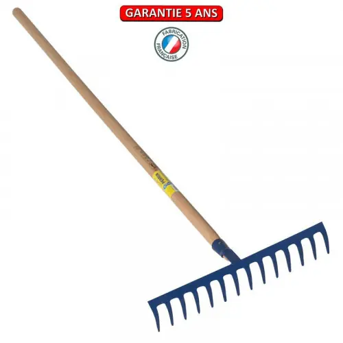 Râteau forgé 16 dents courbes manche bois 1,50 m, outil trempé haute résistance, jardin - PERRIN Dernier Modèle