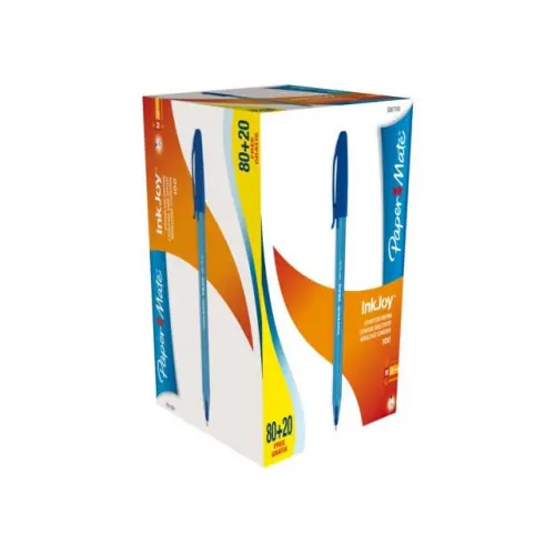 Promotion Boîte de 100 stylos Inkjoy bleus à capuchon - Paper-Mate