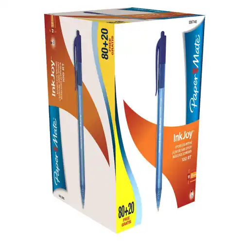 Boîte de 100 stylos Inkjoy bleus rétractables – Paper-Mate Acheter Direct