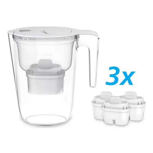Achetez Aujourd'hui Carafe filtrante 2,6 L blanche avec 3 filtres en microfiltration PHILIPS - PHILIPS