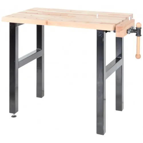 Produit De Marque Établi de bricolage 1000 mm avec étau – Plateau hêtre massif et pieds acier – Pinié