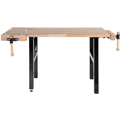 Must-Have Établi de bricolage 1500 mm avec 2 étaux - Plateau hêtre massif et pieds acier - Pinié