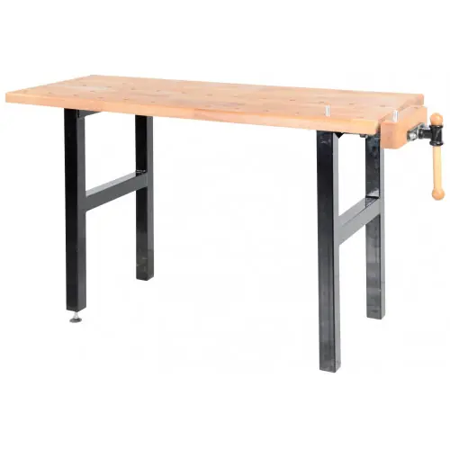 Établi de bricolage 1500 mm avec étau - Plateau hêtre massif et pieds acier - Pinié Vente Flash