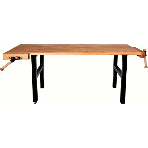 Acheter En Ligne Établi de bricolage 2000 mm avec 2 étaux - Plateau hêtre massif et pieds acier - Pinié