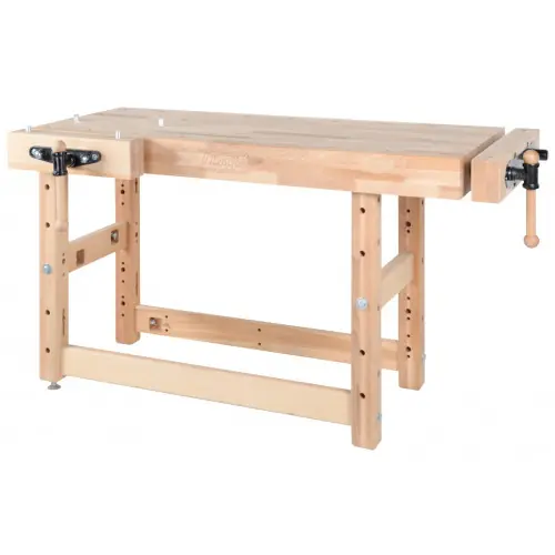 Établi menuiserie 1500 mm - Plateau hêtre 120 mm - Étaux double broche - Pinié Expédition Rapide
