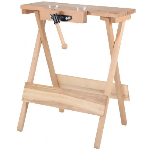 Établi pliant mobile - hêtre massif 800 x 100 x 1000 mm - 1 presse - perçage 19 mm - Pinié Meilleur Prix