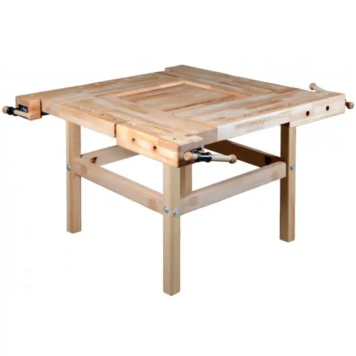 Expédition Rapide Établi scolaire haut de gamme 4 postes - Hauteur 850 mm - Hêtre massif 80 mm - Pinié