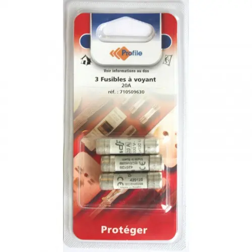 Certifié 3 fusibles à voyant 10.3x38 mm - 20A - PROFILE