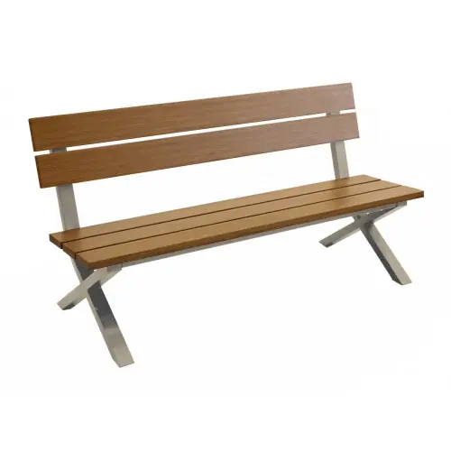 Livraison Express Banc avec dossier en aluminium - CROSSWAY 160 - Assise à lattes - Hauteur d’assise 45 cm - Coloris heat et crème - PROLOISIRS