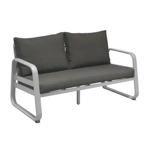 Canapé de jardin 2,5 places Tonio blanc/gris - Aluminium - coussins déhoussables - PROLOISIRS Livraison Express