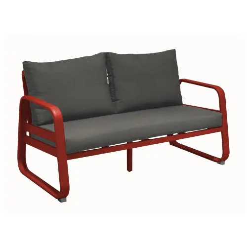 Bon Marché Canapé de jardin 2,5 places Tonio rouge/gris – Aluminium – coussins déhoussables – PROLOISIRS