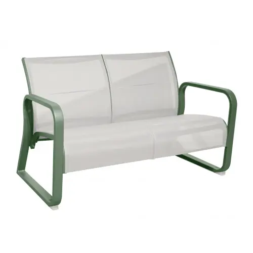 Canapé lounge 2 places en aluminium et TPEP matelassé - QUENZA II - Coloris amande et chevron crème - PROLOISIRS Haute Qualité