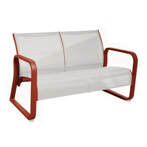 Canapé lounge 2 places en aluminium et TPEP matelassé - QUENZA II - Coloris terra et chevron crème - PROLOISIRS Prix Promo