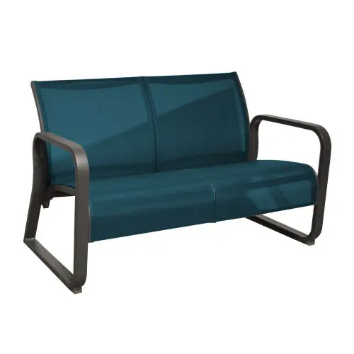 Canapé lounge 2 places Quenza II en Aluminium/Toile TPEP - graphite/bleu - PROLOISIRS Promotion