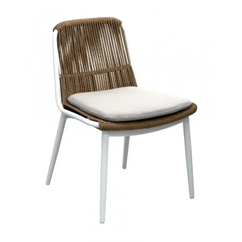 Quantité Limitée Chaise de repas – COMO – Blanc / Wicker Twist naturel – Aluminium époxy – PROLOISIRS