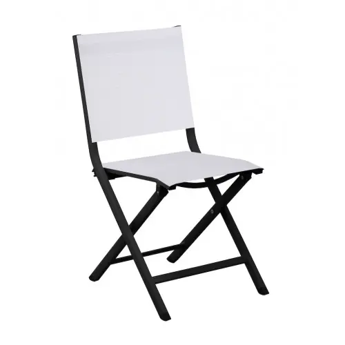 Chaise pliante – THEMA – Aluminium époxy graphite – Toile TPEP chiné blanc – PROLOISIRS Pas Cher