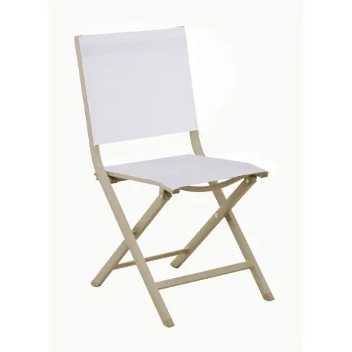 Remise Chaise pliante - THEMA - Aluminium époxy sand - Toile TPEP chiné blanc - PROLOISIRS