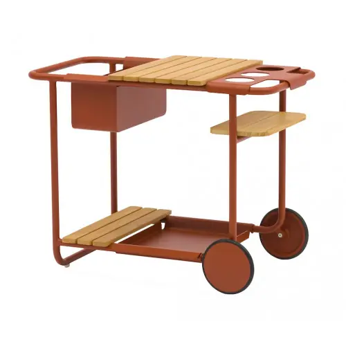 Paiement Sécurisé Desserte SUNSET aluminium époxy plateaux teck FSC - Terra Cotta - 90 x 46,5 cm - PROLOISIRS