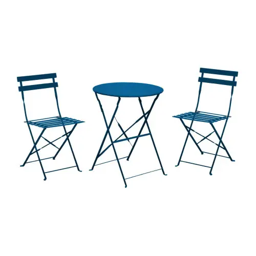 Meilleur Choix Ensemble Guéridon de jardin Cuba Ø 60 cm - bleu + 2 Chaises pliante Cuba - PROLOISIRS