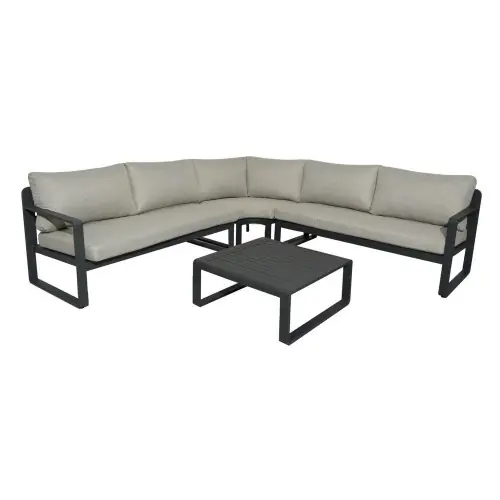 Meilleur Choix Ensemble salon d‘angle de jardin Mojito graphite (Méridiennes D/G + angle + 1 table basse) - PROLOISIRS