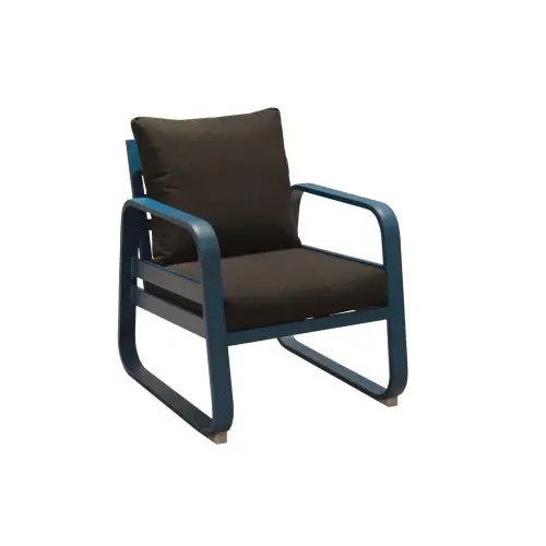 Fauteuil détente de jardin Tonio bleu/gris - Aluminium - coussins déhoussables - PROLOISIRS Super Prix