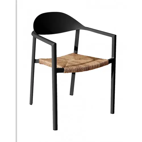 Dernier Modèle Fauteuil empilable - BAGE - Aluminium époxy graphite - Assise wicker noir - PROLOISIRS
