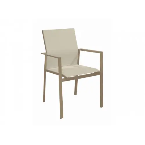 Jusqu'à Épuisement Des Stocks Fauteuil empilable - DELIA - Aluminium époxy crème - Toile TPEP chevron - PROLOISIRS