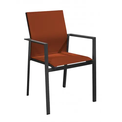 Achetez Aujourd'hui Fauteuil empilable en aluminium - DELIA - Assise TPEP - Hauteur d’assise 46 cm - Coloris graphite et sienne - PROLOISIRS