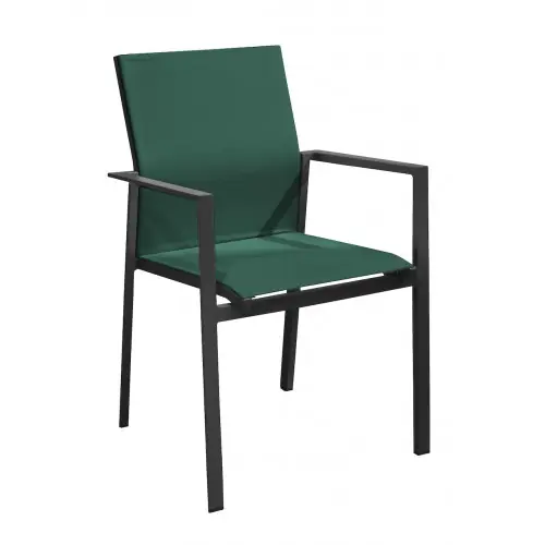 Vente Flash Fauteuil empilable en aluminium – DELIA – Assise TPEP – Hauteur d’assise 46 cm – Coloris graphite et vert – PROLOISIRS