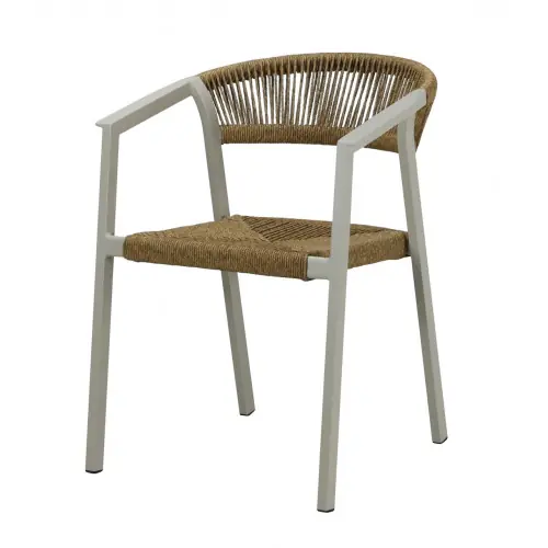 Quantité Limitée Fauteuil empilable en aluminium et rope - GABRIEL - Assise tressée - Coloris crème et naturel - PROLOISIRS