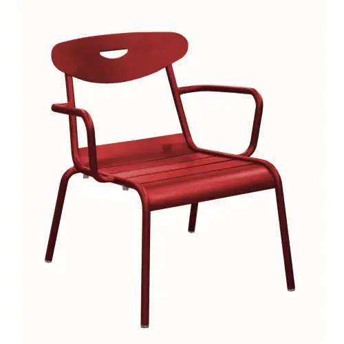 Vente Directe Fauteuil empilable en aluminium – SMILEY – Structure tube rond Ø 25 mm – Coloris rouge – PROLOISIRS