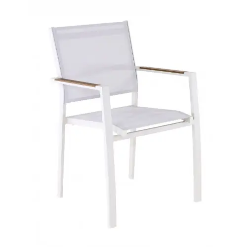 Achetez Aujourd'hui Fauteuil empilable - GAMES - Aluminium époxy crème - Toile TPEP - Accoudoirs Heat look chêne - PROLOISIRS