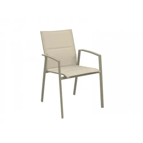 Dernière Chance Fauteuil empilable - PALMA - Aluminium époxy crème - Toile TPEP padded chevron - PROLOISIRS
