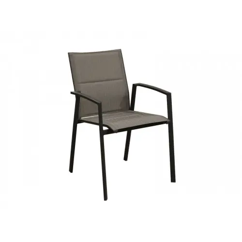 Seulement Aujourd'hui Fauteuil empilable - PALMA - Aluminium époxy graphite - Toile TPEP padded chevron - PROLOISIRS