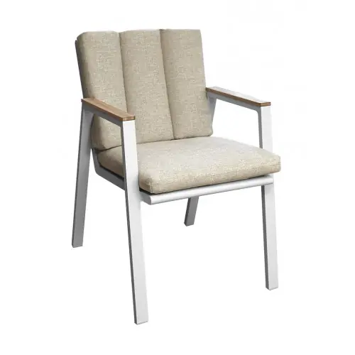 Promotion Fauteuil - LEATHER - Crème - Aluminium époxy et accoudoirs teck FSC - PROLOISIRS