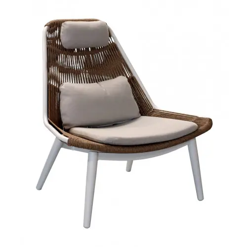 Fauteuil lounge - COMO - Blanc / Wicker Twist naturel - Aluminium époxy - PROLOISIRS Affaire À Saisir