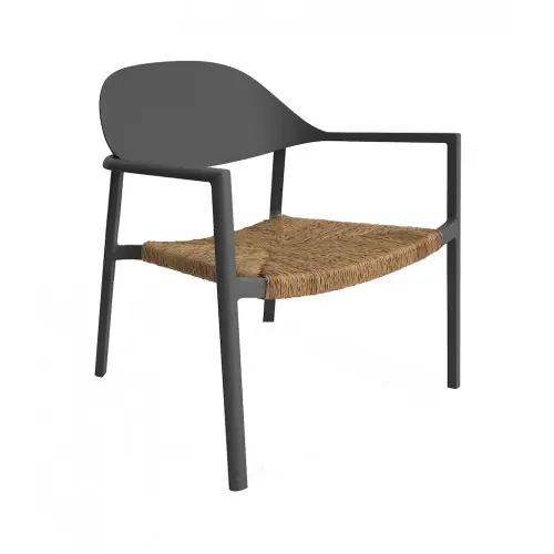 Fauteuil lounge empilable - BAGE - Aluminium époxy graphite - Assise wicker noir - PROLOISIRS Offre Exclusive