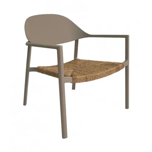 Fauteuil lounge empilable - BAGE - Aluminium époxy sand - Assise wicker beige - PROLOISIRS Top Vente