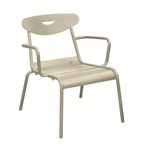 Fauteuil lounge empilable en aluminium - SMILEY - Structure tube rond Ø 25 mm - Coloris amande - PROLOISIRS Livraison Express