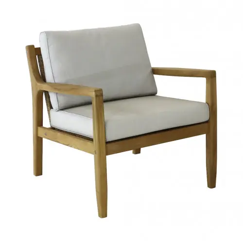 Fauteuil lounge - HAUBAN - Teck FSC 100% - Coussins crème - PROLOISIRS Prix Choc
