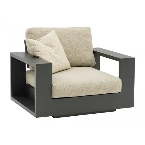 Nouvelle Collection Fauteuil lounge MARY - 99 x 116 x 90 cm - Aluminium époxy et rope - Graphite - PROLOISIRS