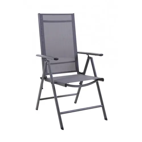 Fauteuil multiposition - AVILA - Aluminium époxy graphite - Toile TPEP grise - Pliant - PROLOISIRS Certifié